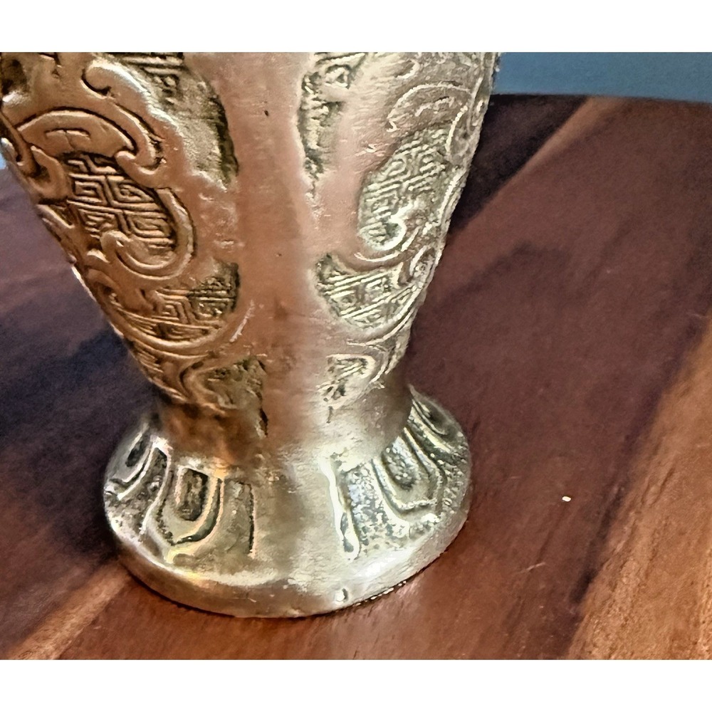 Heavy Cast Brass Asian Inspired Sculptural Vase Form Open Bottom 9" - Picture 4 of 13